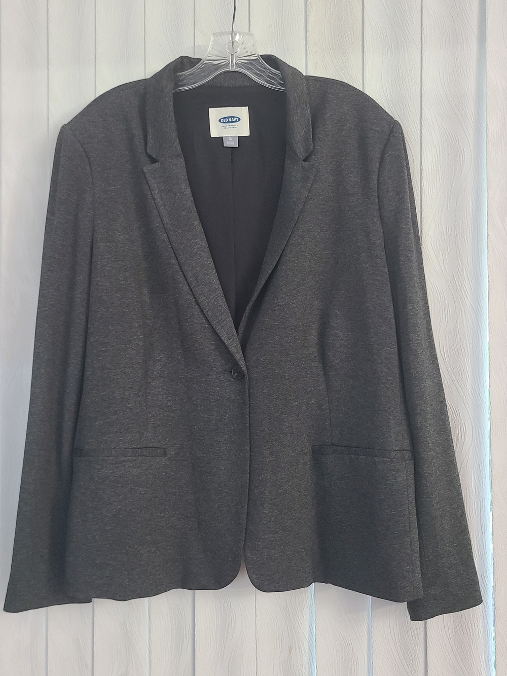 Old Navy Womens XL Gray Solid Button Pockets Stretchy Office Work Blazer Jacket